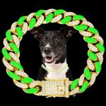 Dog Chain Cuban Collars,Walking Dog Metal Chain Choke Collar with Design Secure Buckle,Pet Cuban Crystal Collar Necklace Accessories for Small Medium Large Dogs Cats (G-Fluorescent Green, 10in)