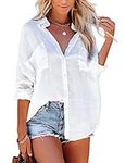 Bsubseach White Button Down Swim Cover Up Shirt Long Sleeve Beach Blouse Bathing Suit Cover Ups for Women