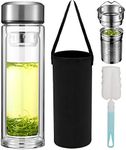 Pauzema Double-Walled Glass Tea Bottle with 2 in 1 Stainless Steel Strainer to Go, 1000 ml Large Volume, Tea Bottle 100% Leak-Proof