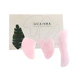 Gua Sha Scraping Massage Tool, 3 Pcs GuaSha Board 100% Handmade Natural Rose Quartz Jade Face Massager Set for Soft Tissue Mobilization Facial Skin Beauty (3 In 1 Set) (Update)