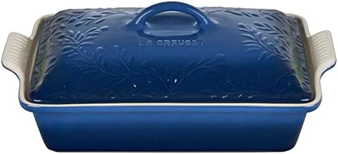 Le Creuset Olive Branch Collection Stoneware Heritage Covered Rectangular Casserole, 4 qt., Marseille with Embossed Lid