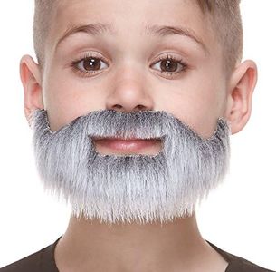 Mustaches Self Adhesive Short Boxed Fake Beard for Kids, Novelty, Small False Facial Hair, Costume Accessory for Children, Gray and White Color