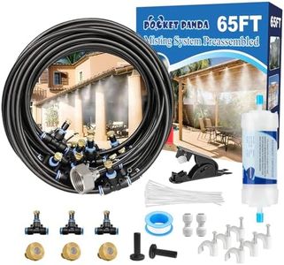POCKET PANDA Pre-Assembled Misters for Outside Patio,Outdoor Misting Cooling System w Filter,65FT|20M. Backyard Mist Kit for Garden,Greenhouse,Deck,Umbrella,Canopy,Pool,Porch,Trampoline,BBQ Party