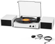 Record Player for Vinyl with External Speakers, Bluetooth 3 Speed Vintage Belt-Driven 33 45 78 RPM Turntable with Stereo Speakers, MP3 PC Recording, RCA Line-Out, AUX-in Headphone Out, White