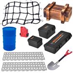 Globact 1/10 RC Crawler Accessories Luggage Net/Oil Drum/Wood Box/Fuel Tank/Recovery Board/Toolbox/Shovel for 1/10 Traxxas Trx4 Trx6 Axial SCX10 Redcat GEN 7 8 Rc4wd (Blue)