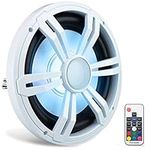 10” Slim Marine Subwoofer - 400W 4 Ohm Waterproof Car Component Speaker System, Low Profile PP Cone w/Rubber Edge, 40 Oz Magnet 2" Voice Coil, RGB Lights, for Boat Truck Mobile Vehicle