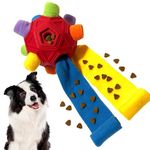 CIIVURR Snuffle Ball for Dog Toys Unbreakable Upgrade Ball Interactive Toy Foraging Snuffle Mat Puppy Treat Dispenser Slow Feeder Dog Puzzle Toys for Small, Medium, Large Pets (Red Rainbow)