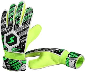 ZLHETWT Kids Soccer Goalie Gloves with Adjustable Wrist Strap Anti-Slip Youth Soccer Gloves 5/6/7 Size Latex Children Football Breathable Full Finger Protection Children Soccer Gloves (Green, 5)