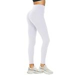 DDOBB Leggings for Women High Waisted Black Leggings Tummy Control Stretchy Pants Trousers for Gym Yoga Running Sport Regular&Plus Size(B-White, S-M)