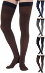 ABSOLUTE SUPPORT Thigh High Compression Socks for Men 20-30 mmHg - Full Length Compression Support Over Knee Stockings - Brown, 2X-Large