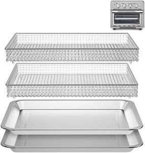 2 Set Oven Air Fryer Basket and Tray Replacement for Cuisinart Air Frye TOA-060 and TOA-065 Convection Oven, 12.4"x11" Stainless Steel Baking Sheet Pans and Mesh Basket, NonStick