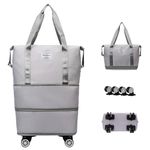 UNWAAT Foldable Luggage Bag Double Layer Expandable Suitcases Large Capacity Dry Wet Separation Duffle Bag with Wheels, Gray, expandable, Fashion