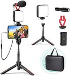 Smartphone Video Vlogging Kit with LED Light, Phone Holder, Microphone, Tripod, Carry Bag, TECELKS YouTube Starter Kit for iPhone/Android, Content Creator Kit for Video Recording Vlogging(Black)