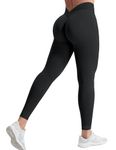 YEOREO Liz Scrunch Workout Leggings for Women High Waisted Butt Lifting V Back Waist Seamless Gym Yoga Leggings Black M