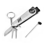 Golfoy Basics Stainless Steel Golf Multi-Function Divot Tool, Ball Marker, Cleaning Brush, Cutter, Club Groove Cleaner with Keychain Golf Accessories