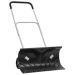 vidaXL Extendable Snow Shovel - Efficient Snow Pusher with Anti-Slip Wheels, Reversible Metal Edge, Adjustable Handle - Durable, Robust Construction - Black