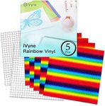 iVyne Rainbow Glitter Vinyl 5 Sheets Bundle, Permanent Rainbow Vinyl 12x12 Sheets with Glitter Gradient & Sparkle for Cricut Machines DIY Decals, Birthday Parties, Halloween & Christmas Decoration