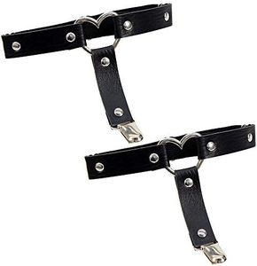 ETHOON Garters Belt Adjustable Love Heart Leg Garter with Buckle Anti-Slip Clips Elastic Punk 1 Pair, 1pair-Black, One Size