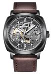 BENYAR Automatic Mechanical Skeleton Leather Strap Men's Analogue Watch (Brown-Black) Dial Color-Blue, Band Color-Black