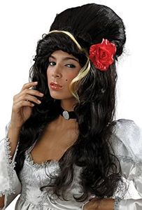 Bristol Novelty BW680 Beehive Black with Rose Wig for Women, One Size