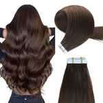 YILITE Tape in Hair Extensions Darkest Brown 14 inches 20pcs 40g/pack Invisible Straight Seamless Skin Weft Remy Hair Extensions Silky Tape Hair Extensions Real Human Hair (14 inch #2 Darkt Brown)