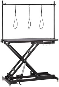 Upgrade 47"Electric Grooming Table, Large Height Adjustable, Heavy Duty Collapsible Dog Grooming Station with Overhead Arms, Noose, Maximum Capacity Up to 264lbs, Black