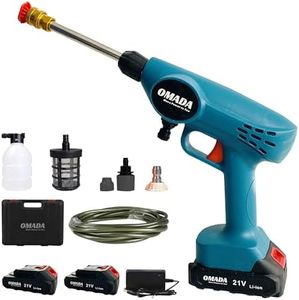 OMADA Cordless Car Pressure Washer – High Pressure Multipurpose Cleaner Gun 21V 2.0AH 2 Batteires (3-4 Hours), 800W 8 Bar Lithium Ion