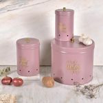 Elan Country Onion Potato Garlic Storage Container For Kitchen, Container For Kitchen Storage Set, Food Grade Storage Container With Lid, Set Of 3, Mild Steel (Set of 3, Mauve)