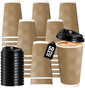 Vivva 50 Pack 16 oz Ripple Wall Paper Cups, Disposable Coffee Cups with Lids, to Go Paper Coffee Cups for Hot/Cold Beverages, Tea, Hot Chocolate, Juice. Ideal for Home, Restaurant, Store and Cafe