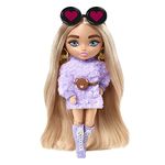 Barbie Extra Minis Doll #4 (5.5 in) Wearing Fluffy Purple Fashion, with Doll Stand & Accessories Including Teddy Ears and Sunglasses, Gift for Kids 3 Years Old & Up​