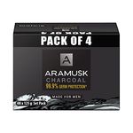 Aramusk Charcoal Soap for Men| 99.9% Germ Protection| Moisturising Bathing Soap Bar| Lasting Freshness & Nourishment| 125g (Pack of 4)