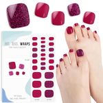 EBANKU Gel Toe Nail Stickers Cured Gel Nail Strips for Toes Gel Toenail Strips Nail Art Wraps Long-Lasting Toe Gel Nail Polish Wraps Gel Nail Art Stickers for Toes UV/LED Lamp Required (Shiny Wine)