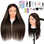 Mannequin Head with 70% Human Hair, Yofuly 26" Dark Brown Real Human Hair Training Head, Cosmetology Doll Head with Clamp Holder & Tools, Practice Doll Head for Hair Styling, Braiding, Curling,Cutting