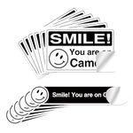 12 Pcs Smile You're on Camera Signs Stickers, 8 x 5cm and 13 x 3cm Self-Adhesive Vinyl Decal Stickers, Video Surveillance Security Small Warning Sign for Car Windows, Home, Business, Indoor/Outdoor Use, UV & Weather Resistant Decal