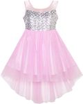 Flower Girls Dress Sequin Mesh Hi-lo Wedding Pageant Birthday Age 12 Years Pink