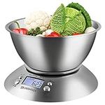 UNIWEIGH Food Kitchen Scale Bowl,Digital Gram and OZ for Cooking,Baking,Dieting,Weight Loss,with Removable Bowl 2.15L Volume, Room Temperature,Timer, Backlight LCD Display, Stainless Steel, 11lb/5kg