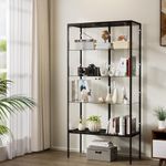 Stacked Glass Display Cabinet with 4 Shelves 2 Doors, 5mmTempered Glass, Steel Frame, 80cm x 35cm x 160cm, Storage Caninet Collections Display Shelf Home Storage for Bedroom, Living Room, Black