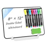 Pechor Dry Erase Whiteboard A4 Double Sided with Magnetic Stand, 21 x 30 cm Small White Board Magnetic, 8 Pens, 1 Eraser for Kids Students School Office Supplies