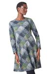 Roman Originals Tunic Dress with Pockets for Women UK Ladies Swing Fit & Flare Skater Slouch Stretchy Casual Smart Winter Jersey Pull On Relaxed Work Office 3/4 Long Sleeves - Green - Size 12