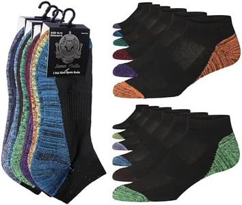 JAMES FIALLO Men's 12-Pairs Performance Low Cut Monochrome Black Vibrant Toe and Heel Pops Good Feel Sports Socks, 2928-T1