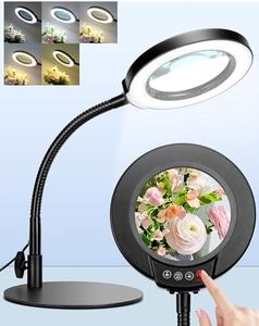 Coyeth Magnifying Glass with Light and Stand, Hands Free Magnifying Lamp, 5 Color Modes 10 Dimmable Brightness, Metal Base Desk Magnifier Lamp for DIY Craft Reading Painting Sewing Hobby Detail Work