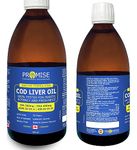 Promise Cod Liver Oil, 100% Tested for Purity, Potency and Freshness, EPA 360mg | DHA 400mg 4500 IU Vit A | 450 IU Vit D3, Made in Canada (500ml)