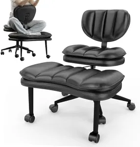 Cross Legged Office Chair, Ergonomic Cloud Criss Cross Desk Chair, Meditation Chair with Wheels, Height Adjustable Seat for ADHD, Wide Kneeling Chair with Back Support