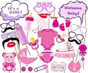 27 PCS Baby Shower Photo Booth Props, Baby Shower Party Photo Booth Props Kits It's A Girl Baby Shower Birthday Party Decorations,Birthday Party Props DIY Baby Photo Props for Girls