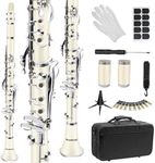 Soulmate Clarinet for Beginner Bb Clarinet Student Adults 17 Nickel-plated Keys with 2 Barrels 10 Reeds Hard Case and Clarinet Cleaning Kit, Woodwind Band & Orchestra Musical Instruments, White