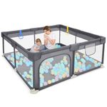 Dripex Baby Playpen, Portable 52x52in Playpen for Baby and Toddlers, Sturdy Anti-Fall Baby Play Pen and Baby Fence Kids Activity Center with Breathable Mesh and Pull-Up Ring for Indoor&Outdoor(Grey)