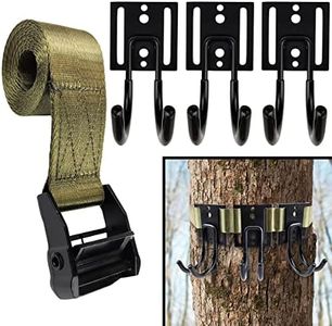 GearHill Tree Stand Gear Hanger, Comes with 3 Strong and Durable Double Tree Hooks for Hunting, with Sturdy Thick Tie Down Straps, with A Self-Locking Metal Cam Buckle,