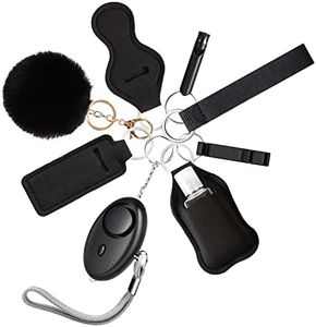 LQMIZ Keychain Set For Women,10pcs Keychain Accessories With Personal Safety Alarm,Silicone Beaded Bracelet,Cotton Tassel,Cute Pom Pom etc.Gift For Her, Black
