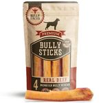 Bully Bunches 6 Inch Monster Human Grade Odour-Free Bully Sticks for Medium & Large Dogs - Long Lasting Chew Bones - All Natural & Single Ingredient, 100% Beef Dog Treats, Rawhide Alternative (4 Pk)