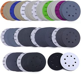 POLIWELL 5 Inch Sanding Discs Hook and Loop 8 Hole Heavy Duty Silicon Carbide Sandpaper 320 400 600 800 1000 1500 2000 3000 4000 5000 7000 10000 with Interface Pad for Random Orbital Sander,120 Pack